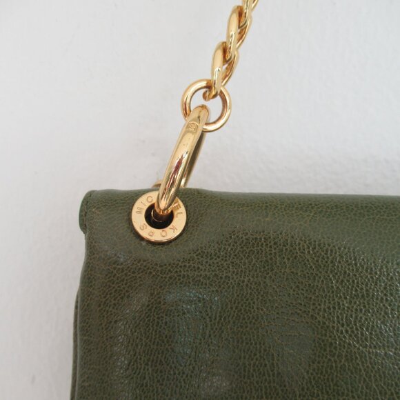 Michael Kors Genuine Leather Rectangular Medium Sz Shoulder Bag Green Gold *Flaw - Picture 5 of 15